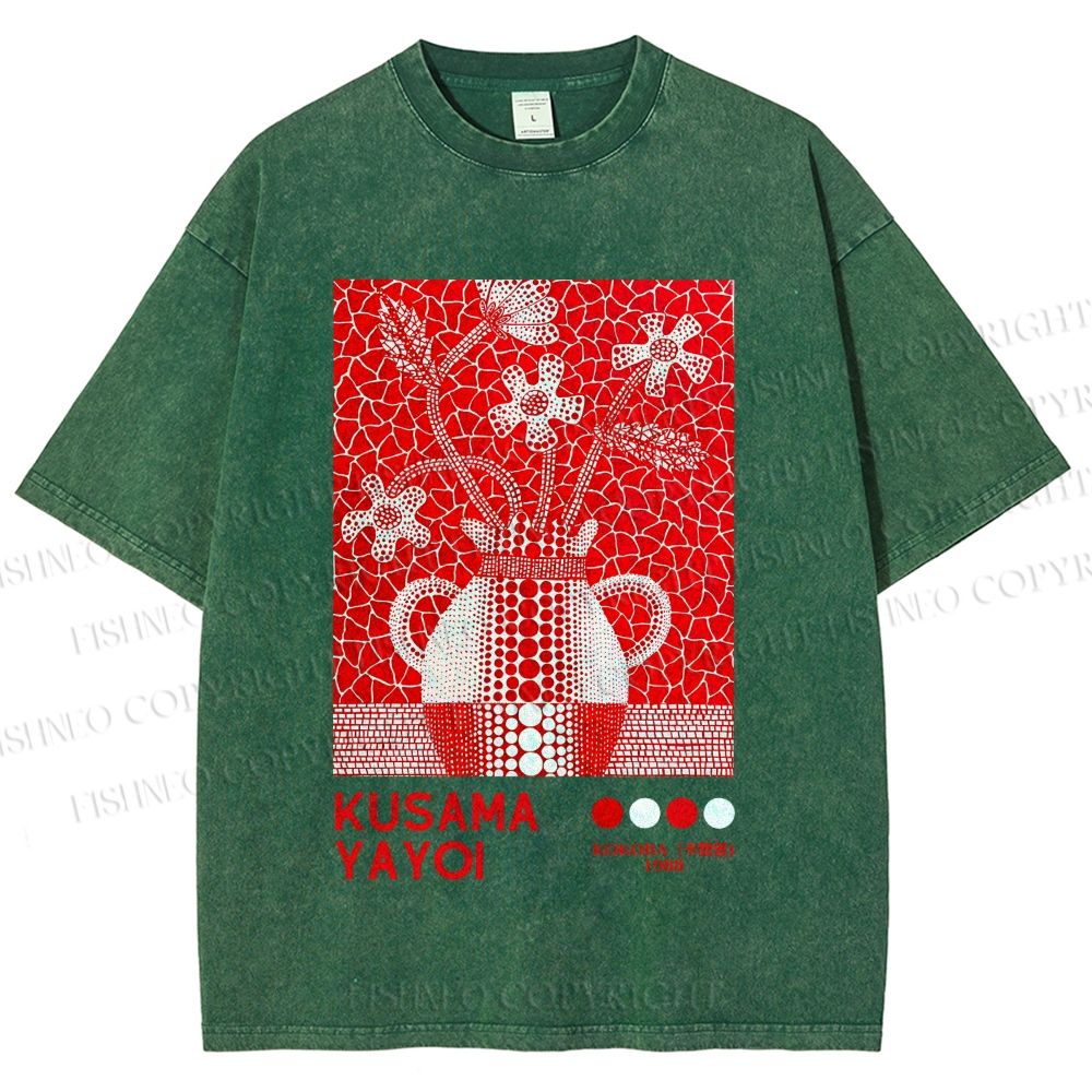 Unisex Yayoi Kusama Kokora Flower  Printed Washed Tee