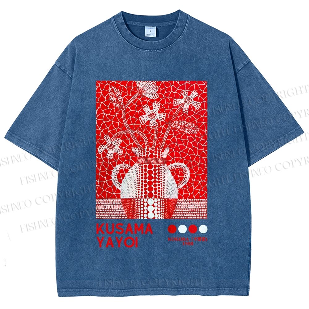 Unisex Yayoi Kusama Kokora Flower  Printed Washed Tee