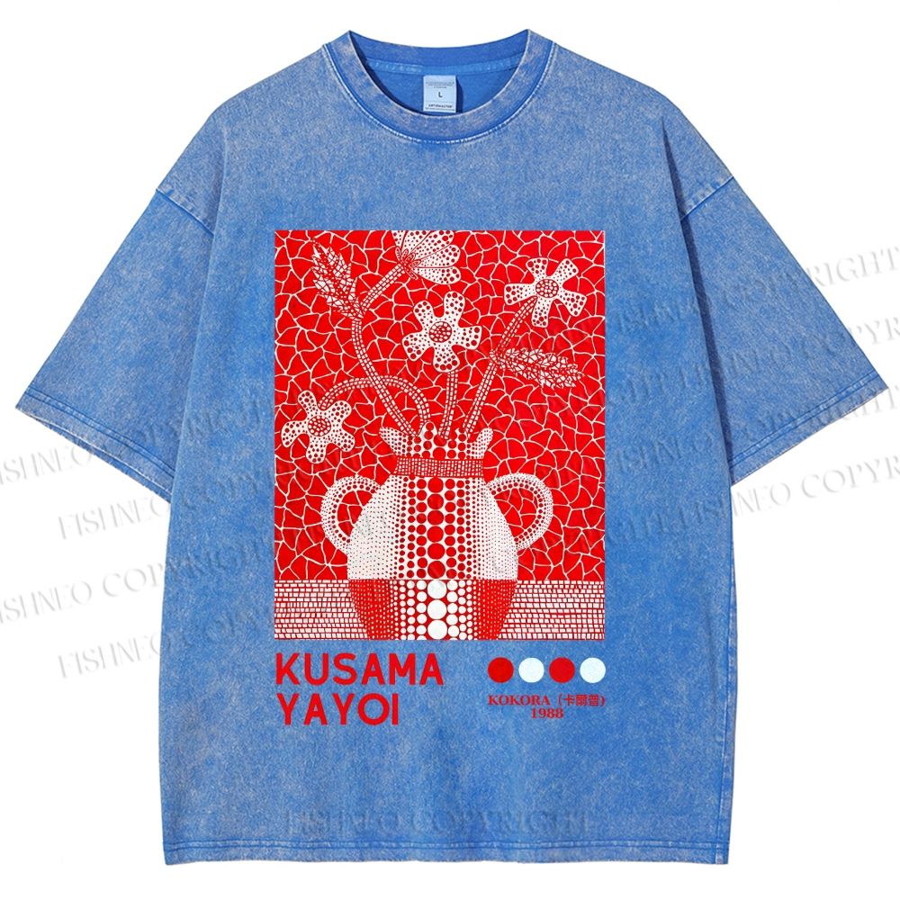 Unisex Yayoi Kusama Kokora Flower  Printed Washed Tee