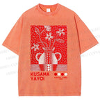 Unisex Yayoi Kusama Kokora Flower  Printed Washed Tee