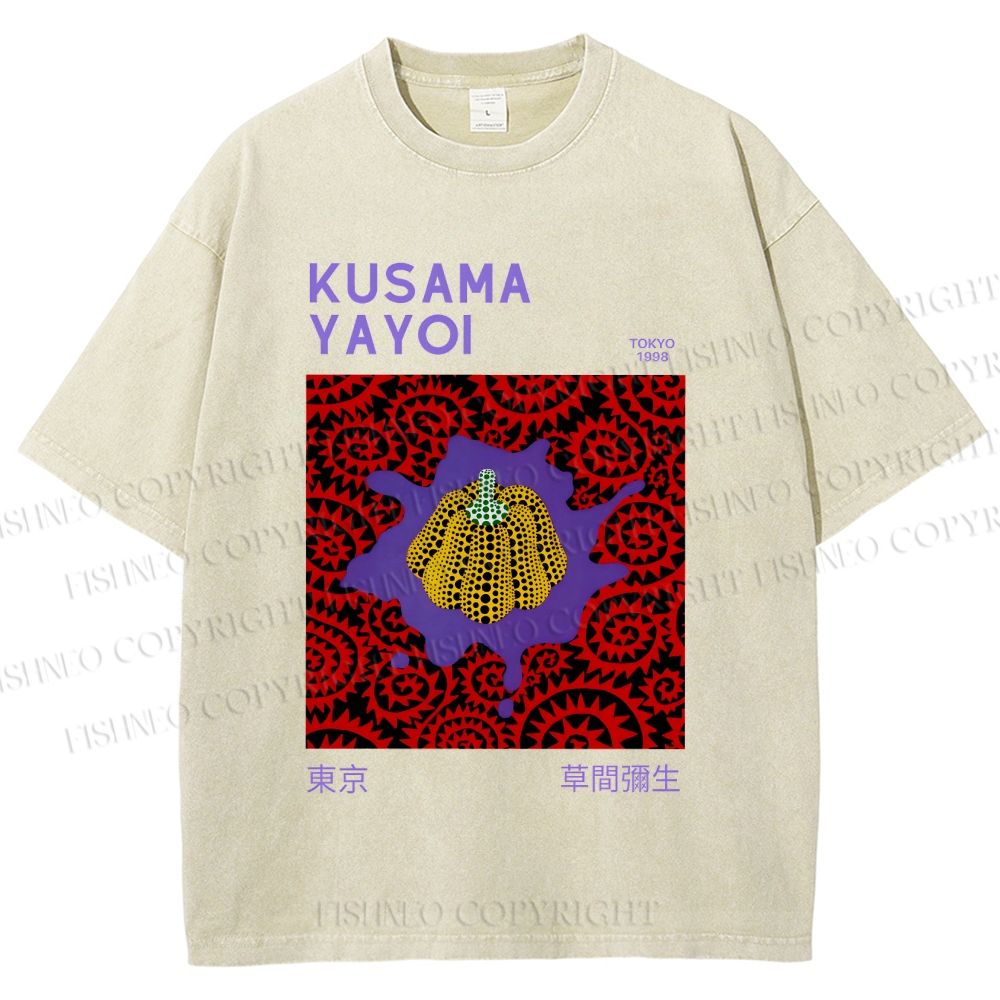 Unisex Yayoi Kusama Pumpkin Printed Washed Tee