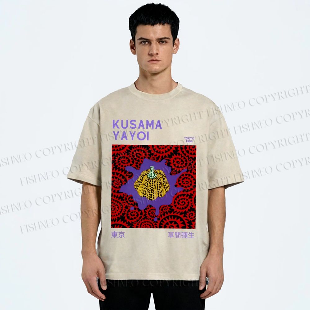 Unisex Yayoi Kusama Pumpkin Printed Washed Tee