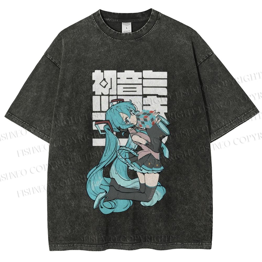 Unisex Hatsune Miku Printed Washed Tee