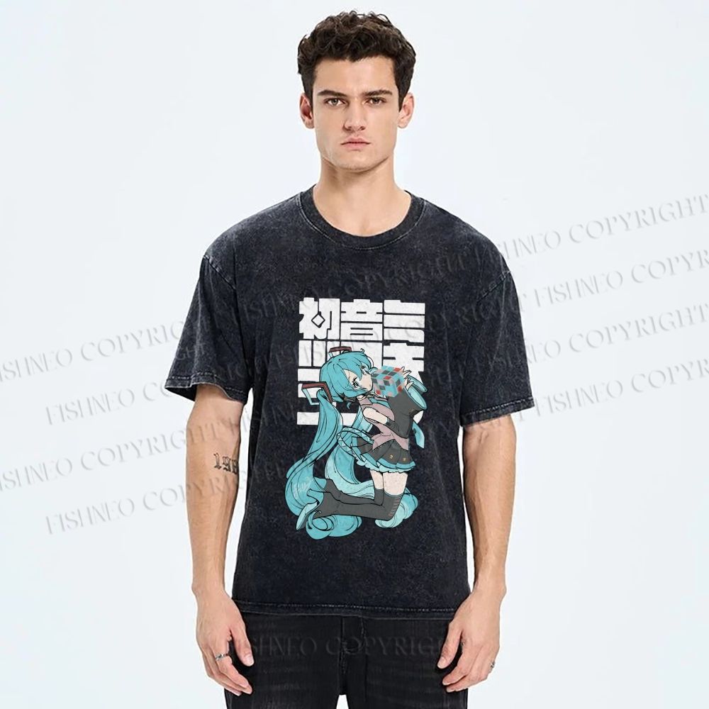 Unisex Hatsune Miku Printed Washed Tee