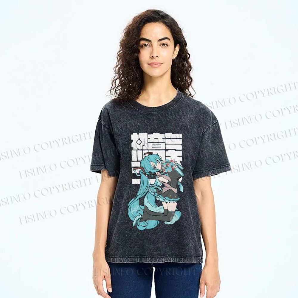 Unisex Hatsune Miku Printed Washed Tee