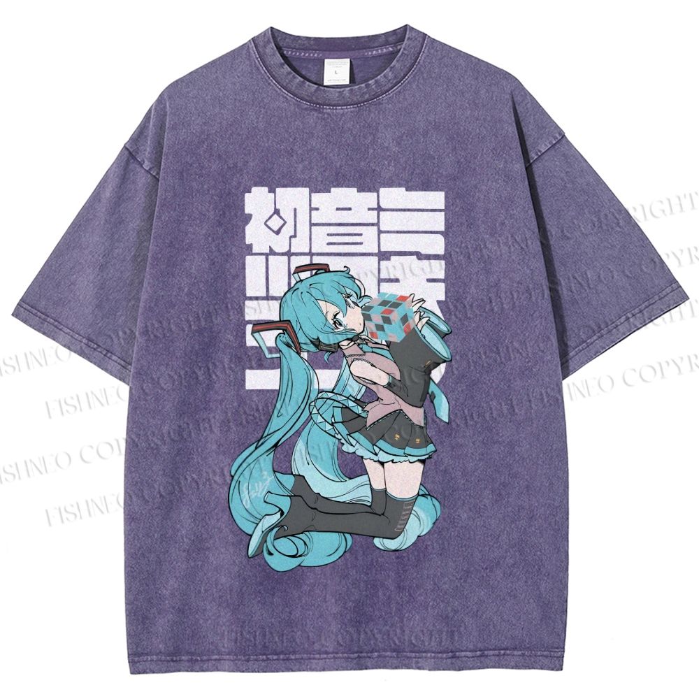 Unisex Hatsune Miku Printed Washed Tee