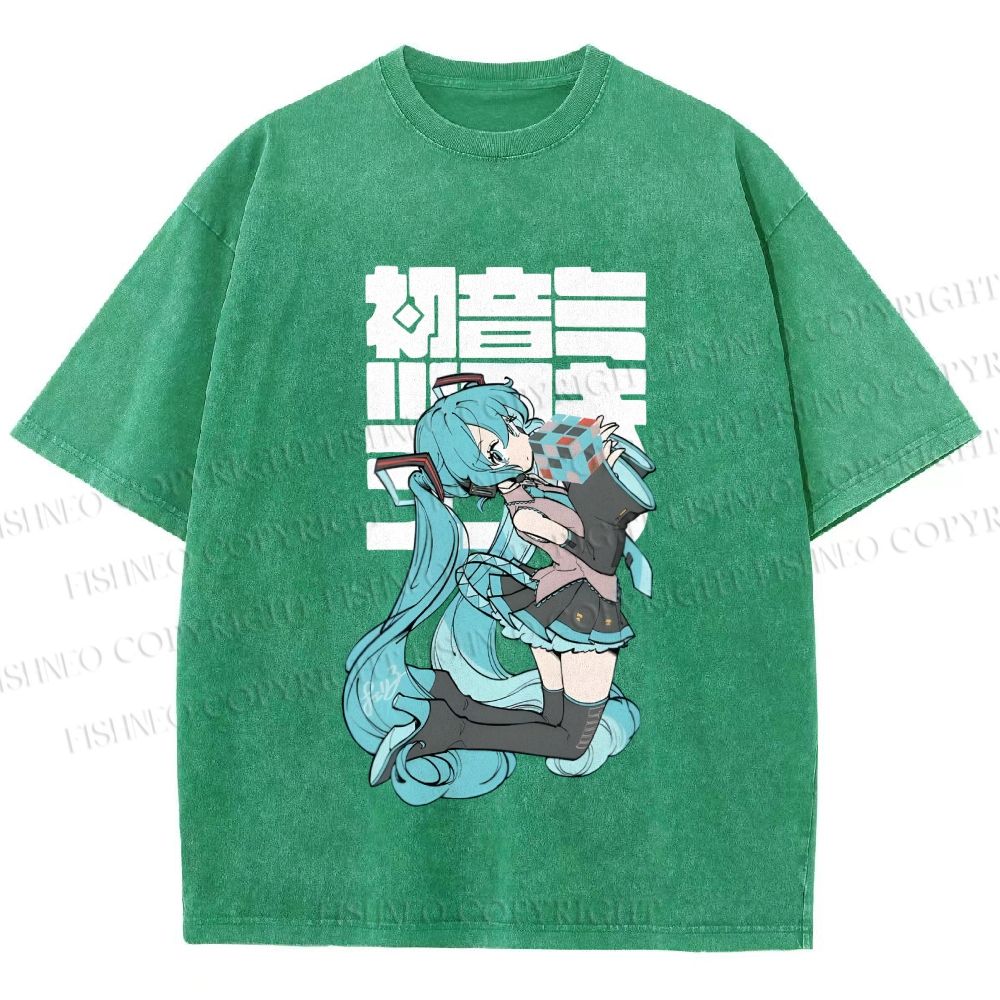 Unisex Hatsune Miku Printed Washed Tee