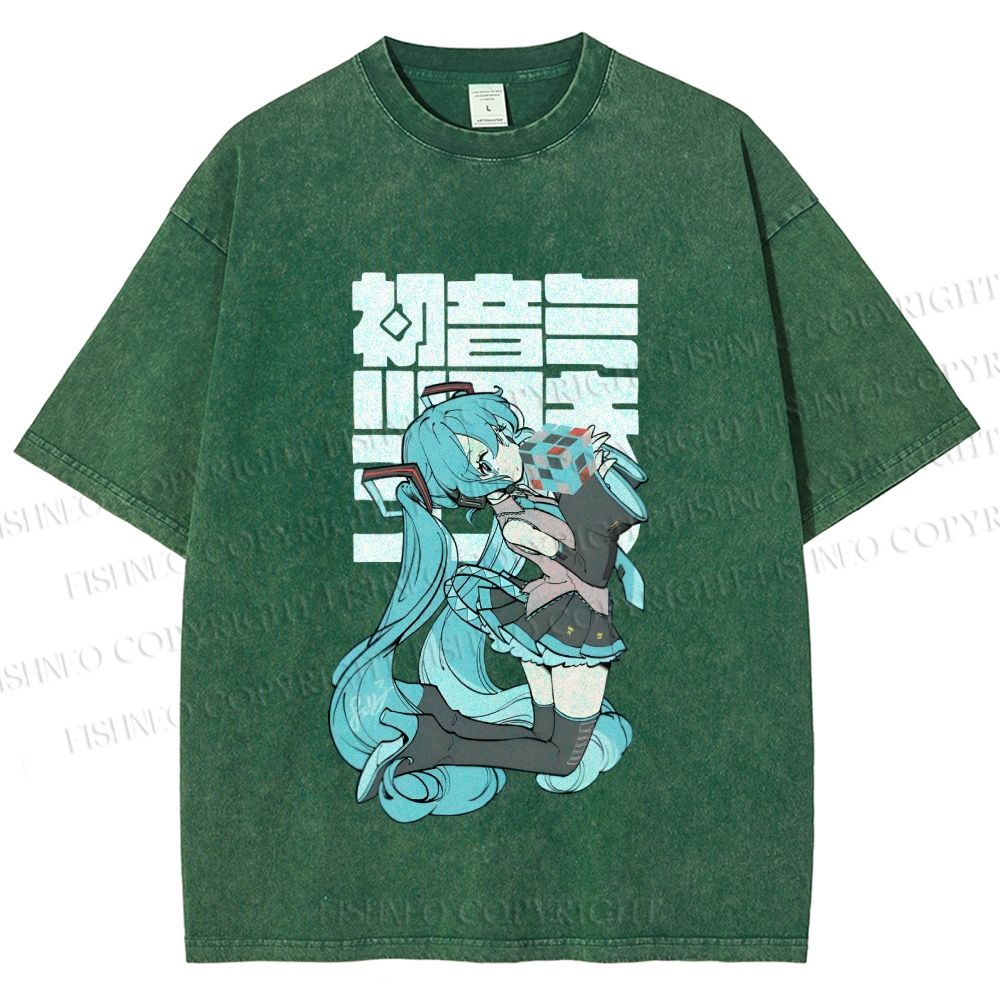 Unisex Hatsune Miku Printed Washed Tee