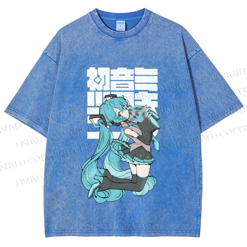 Unisex Hatsune Miku Printed Washed Tee