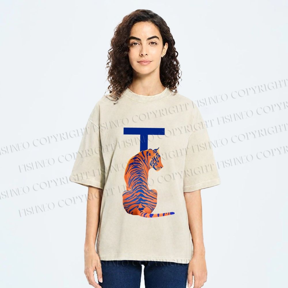 Unisex T is For Tiger Printed Washed Tee