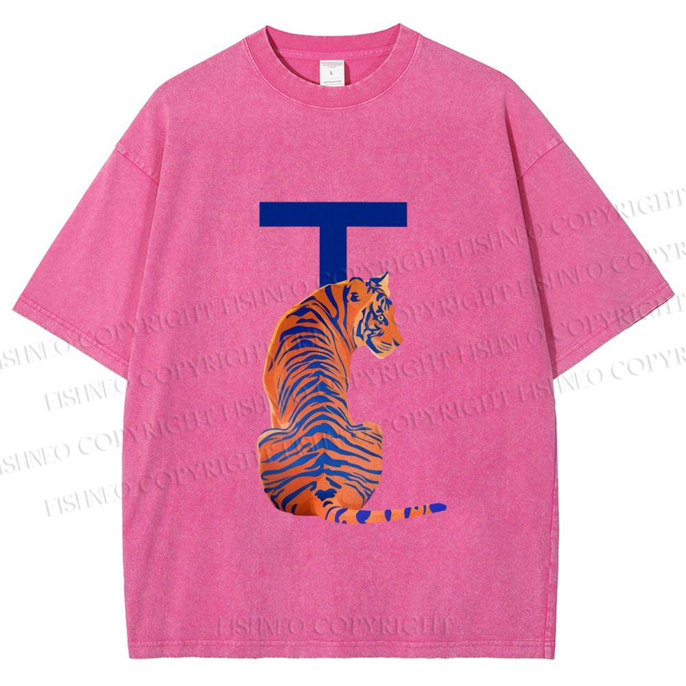 Unisex T is For Tiger Printed Washed Tee