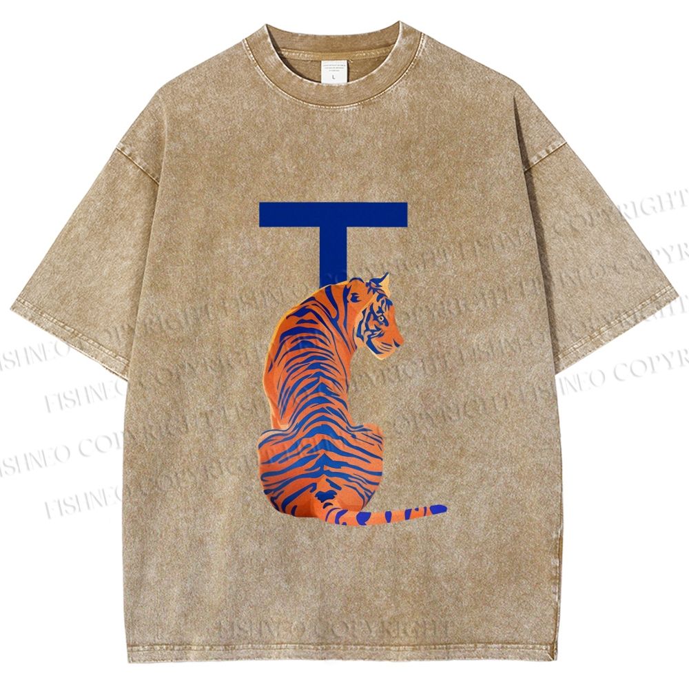 Unisex T is For Tiger Printed Washed Tee