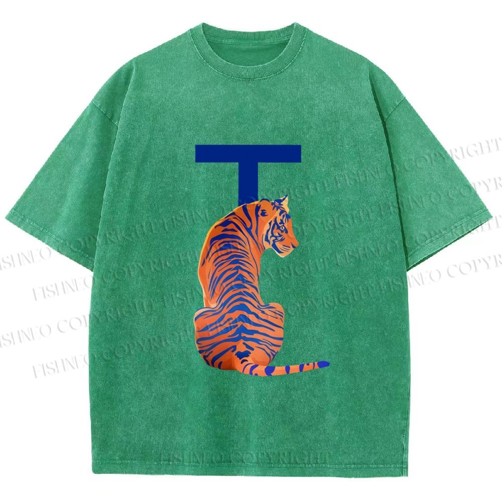 Unisex T is For Tiger Printed Washed Tee