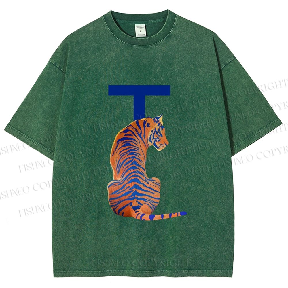 Unisex T is For Tiger Printed Washed Tee