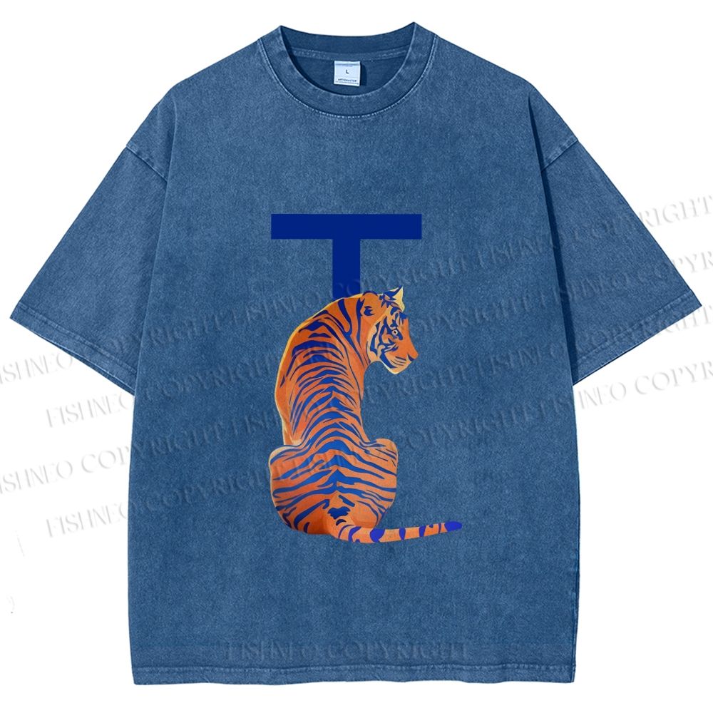 Unisex T is For Tiger Printed Washed Tee
