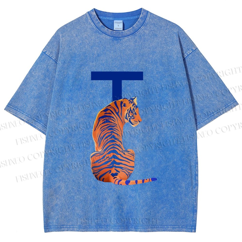 Unisex T is For Tiger Printed Washed Tee