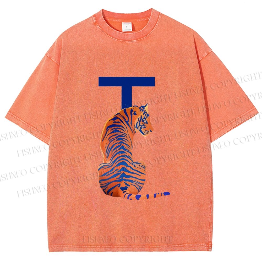 Unisex T is For Tiger Printed Washed Tee