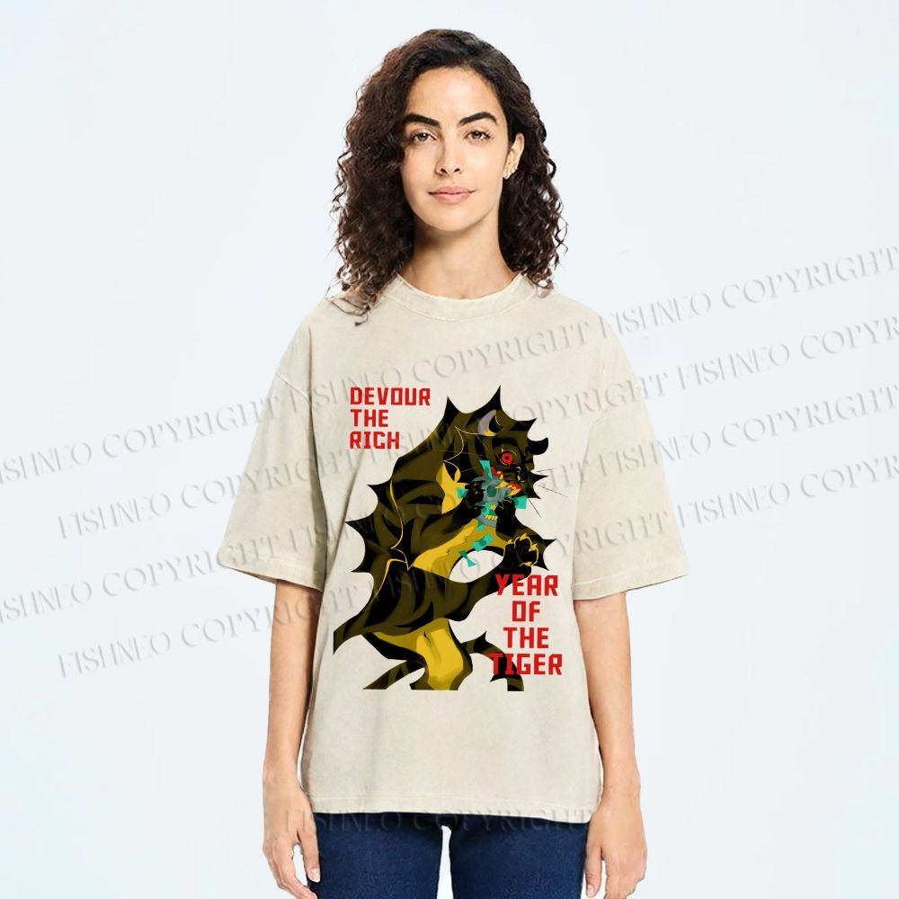 Unisex Year of the Tiger Printed Washed Tee