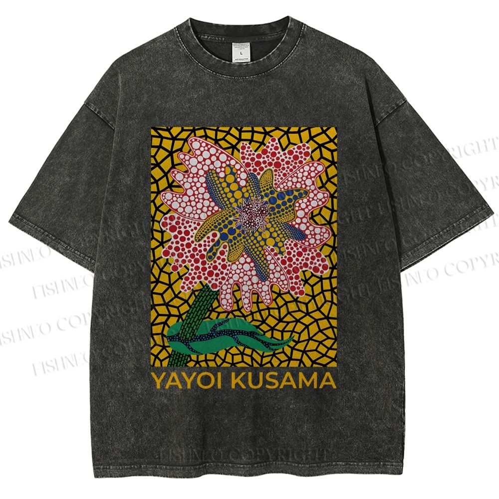 Unisex Yayoi Kusama Flower Printed Washed Tee