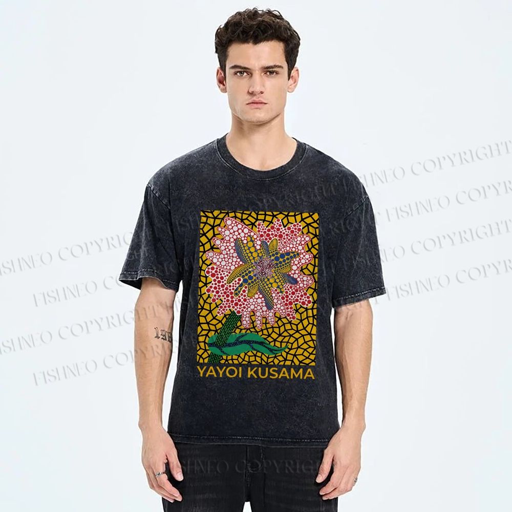 Unisex Yayoi Kusama Flower Printed Washed Tee