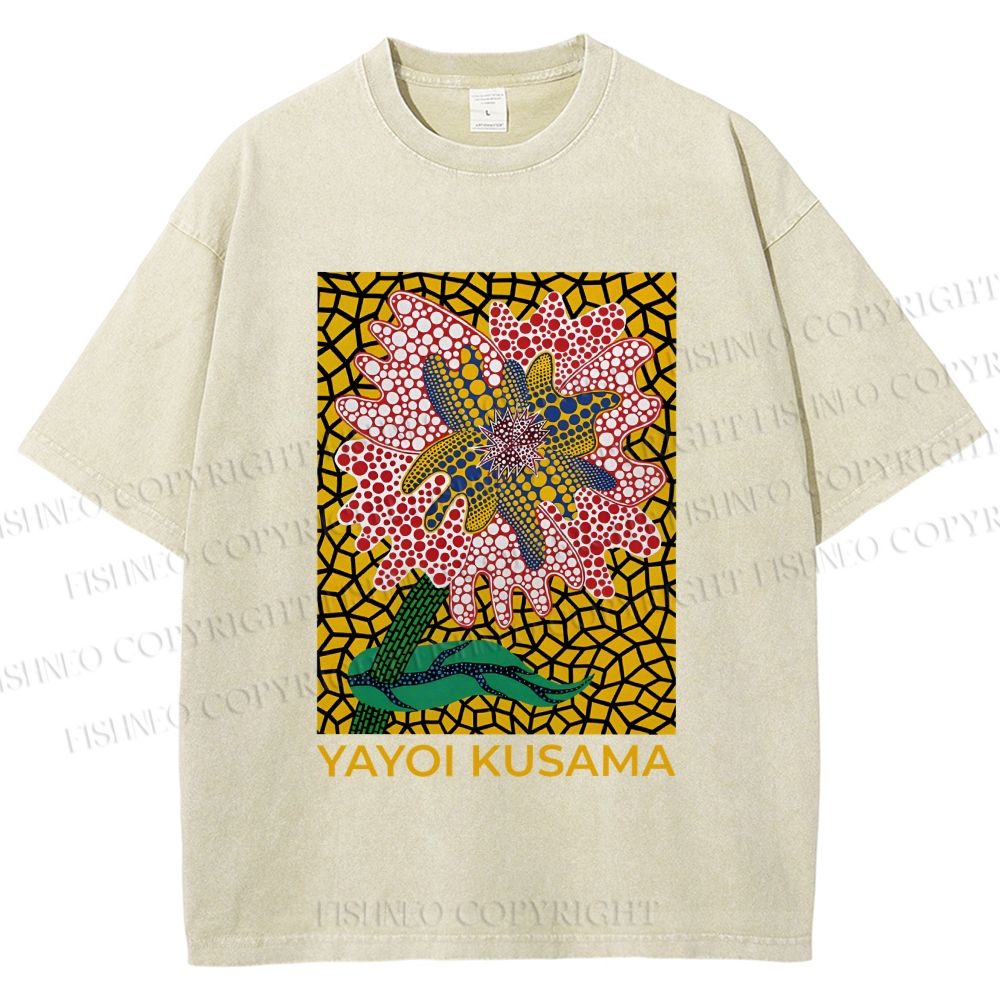 Unisex Yayoi Kusama Flower Printed Washed Tee