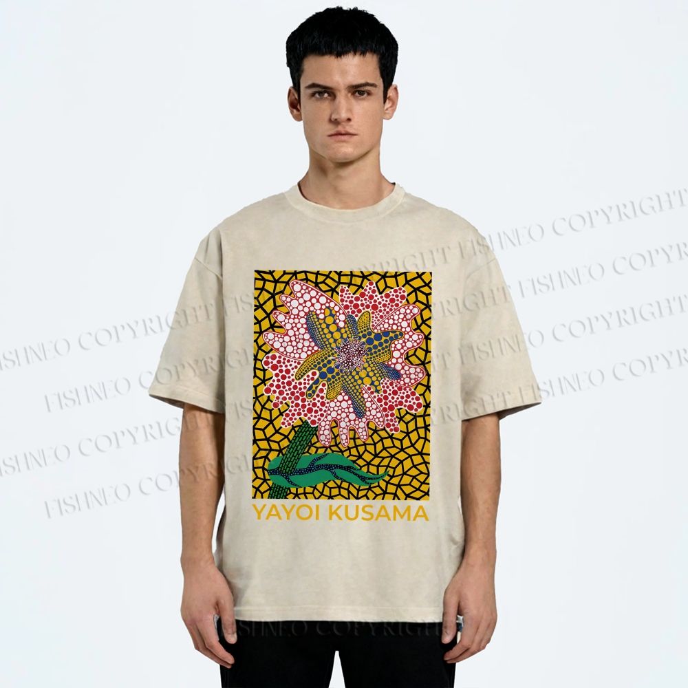 Unisex Yayoi Kusama Flower Printed Washed Tee
