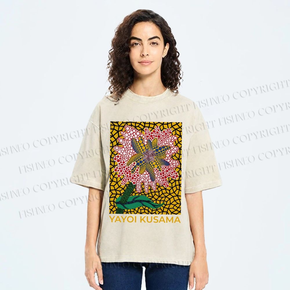 Unisex Yayoi Kusama Flower Printed Washed Tee