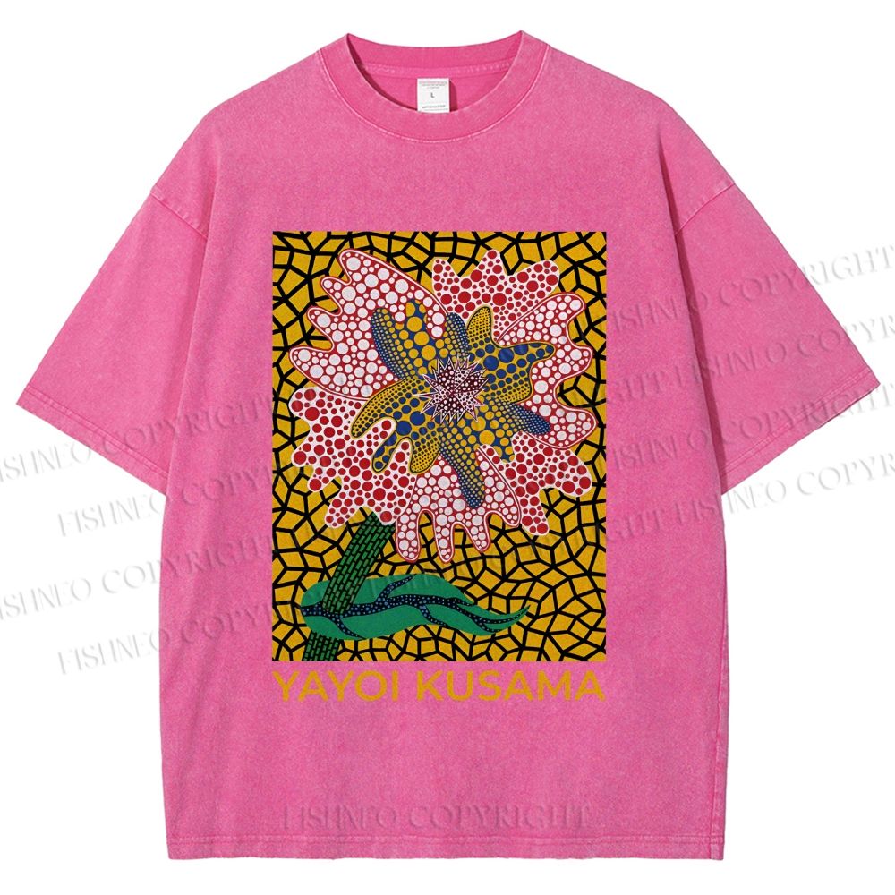 Unisex Yayoi Kusama Flower Printed Washed Tee