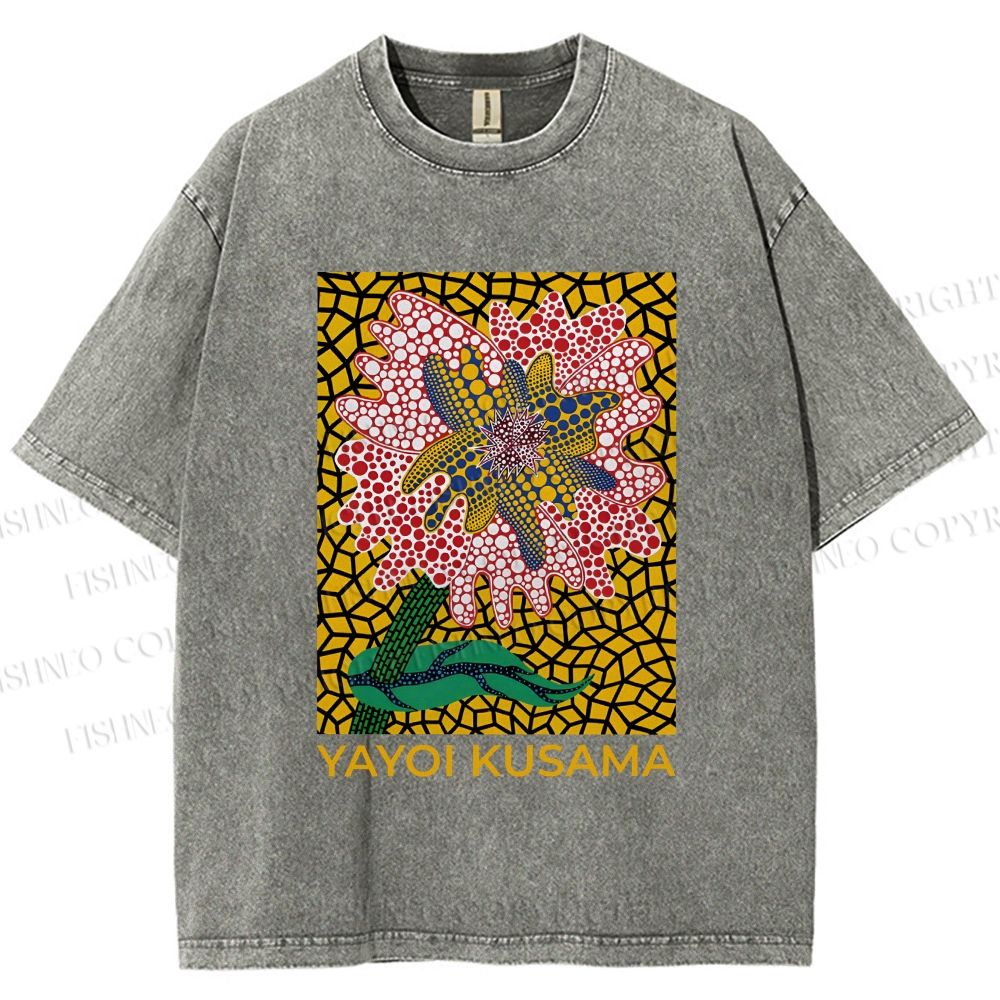 Unisex Yayoi Kusama Flower Printed Washed Tee