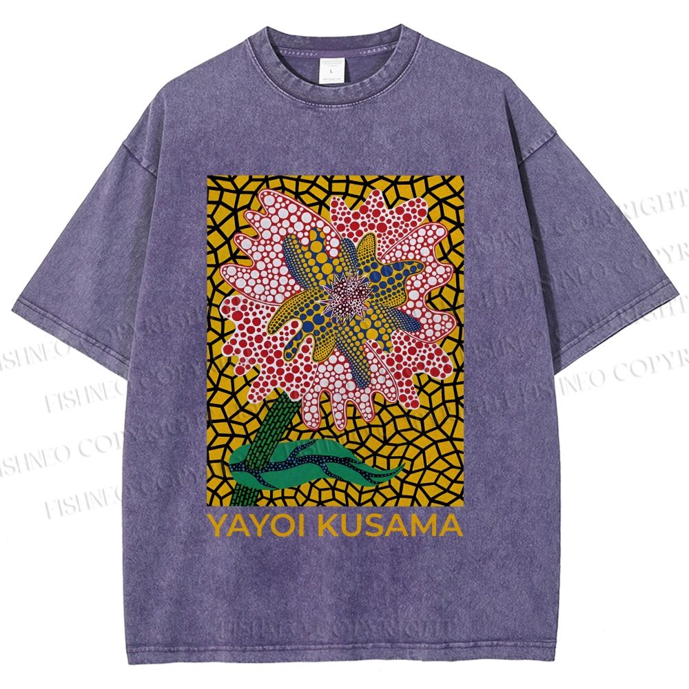 Unisex Yayoi Kusama Flower Printed Washed Tee