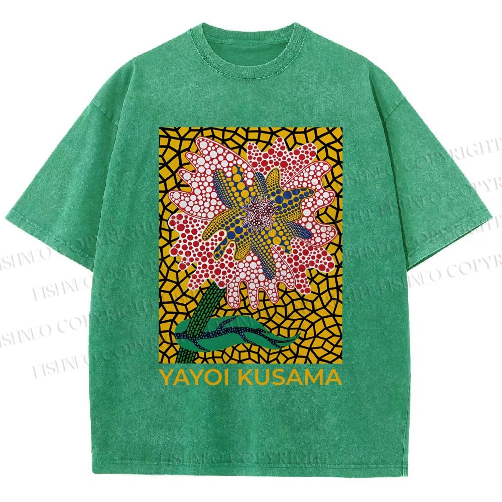 Unisex Yayoi Kusama Flower Printed Washed Tee