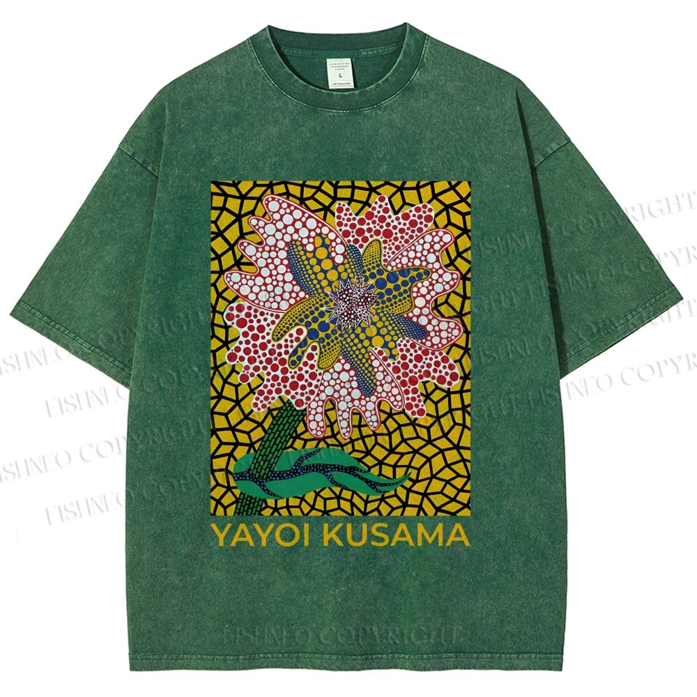 Unisex Yayoi Kusama Flower Printed Washed Tee