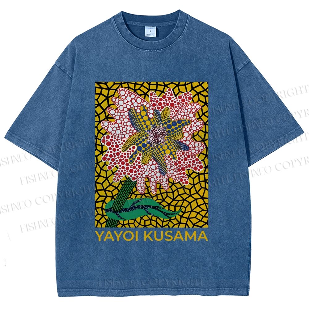 Unisex Yayoi Kusama Flower Printed Washed Tee