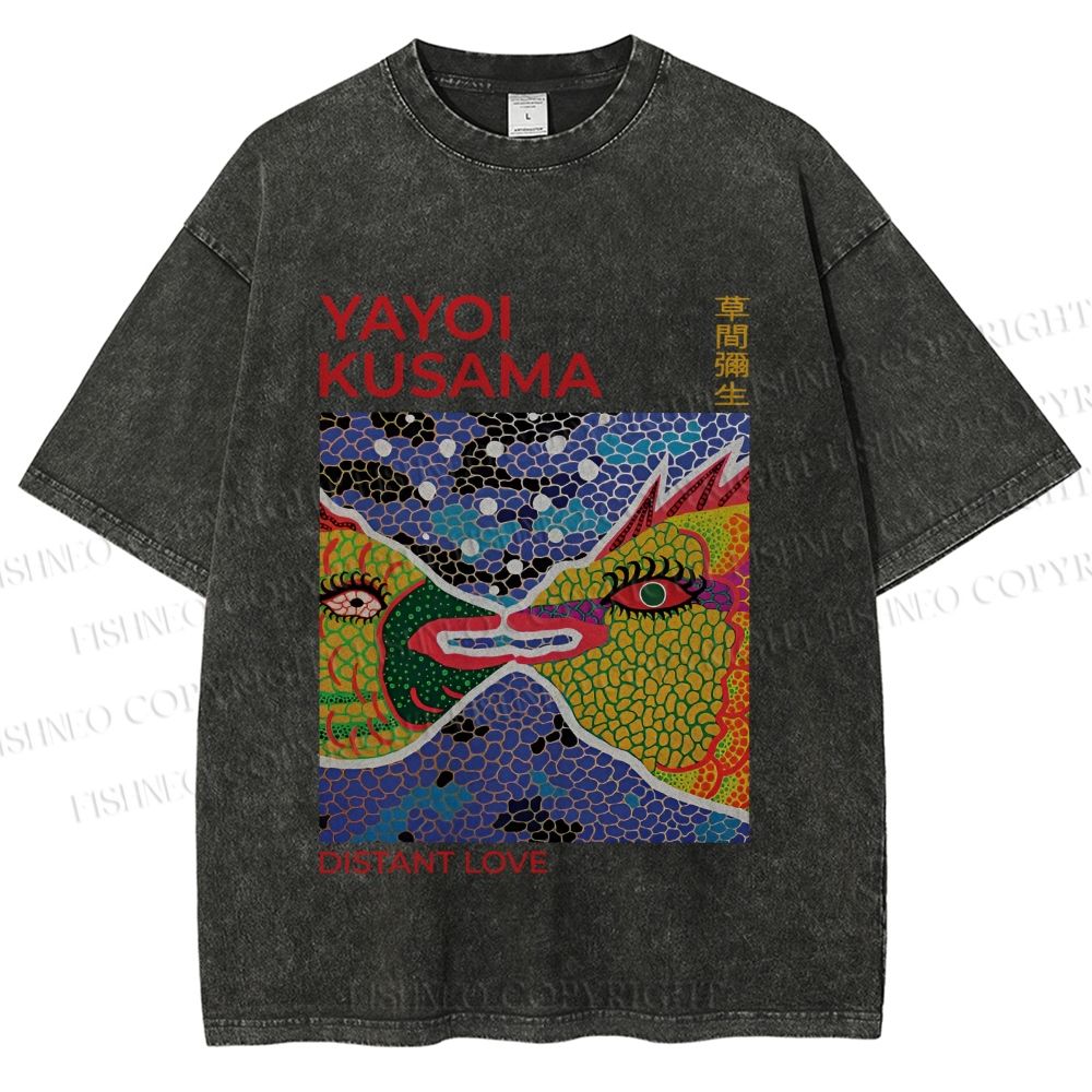 Unisex Yayoi Kusama Weird Fish Printed Washed Tee