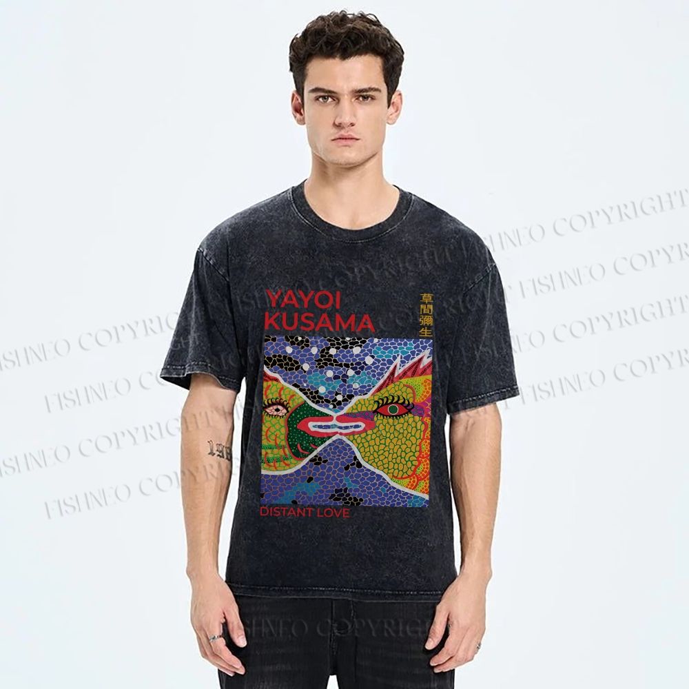 Unisex Yayoi Kusama Weird Fish Printed Washed Tee