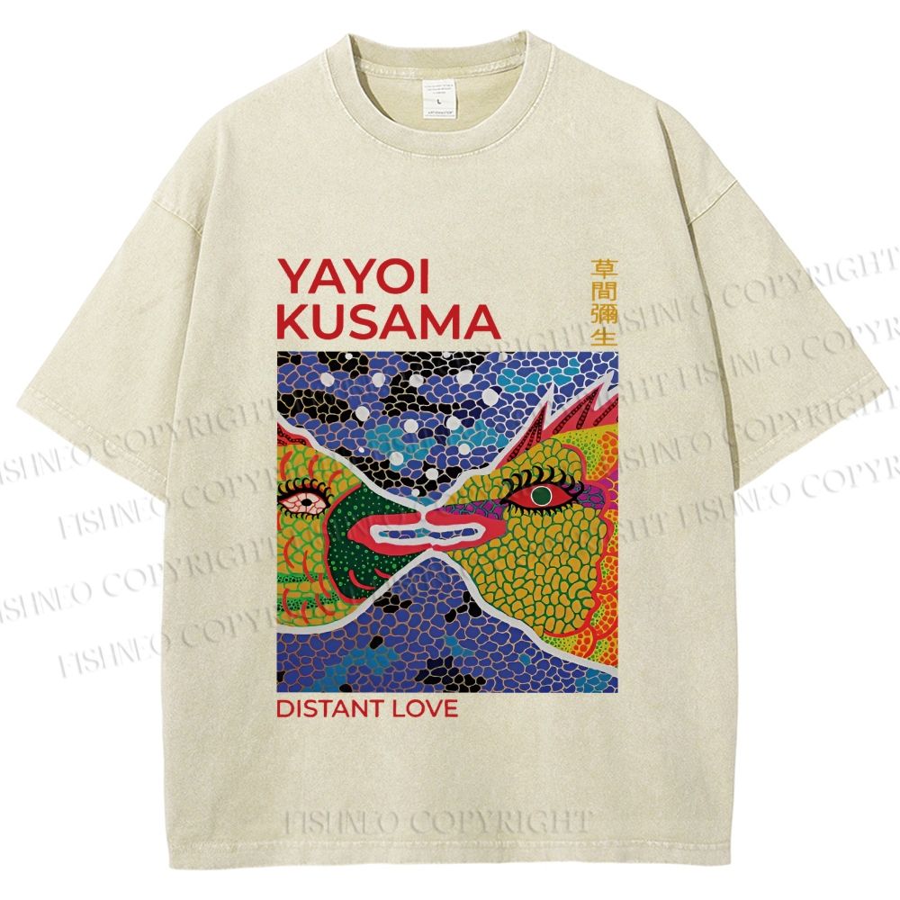 Unisex Yayoi Kusama Weird Fish Printed Washed Tee
