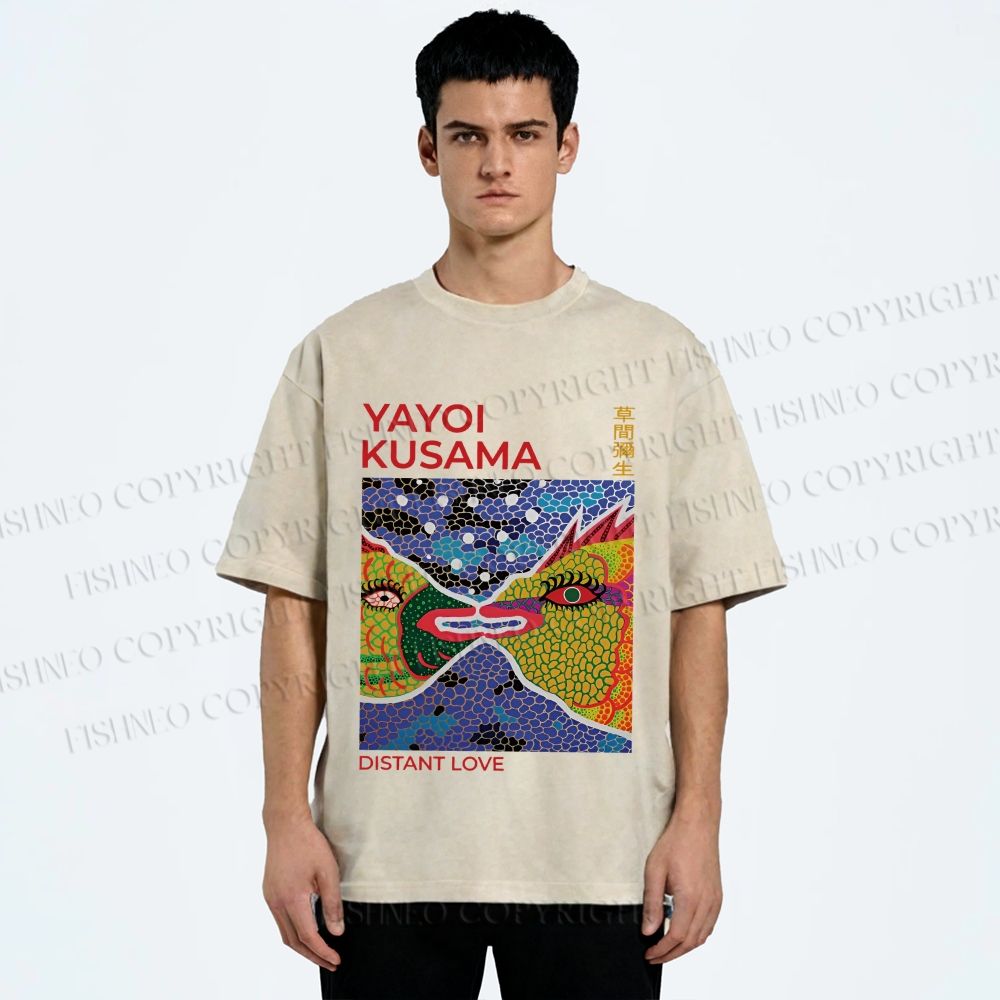 Unisex Yayoi Kusama Weird Fish Printed Washed Tee