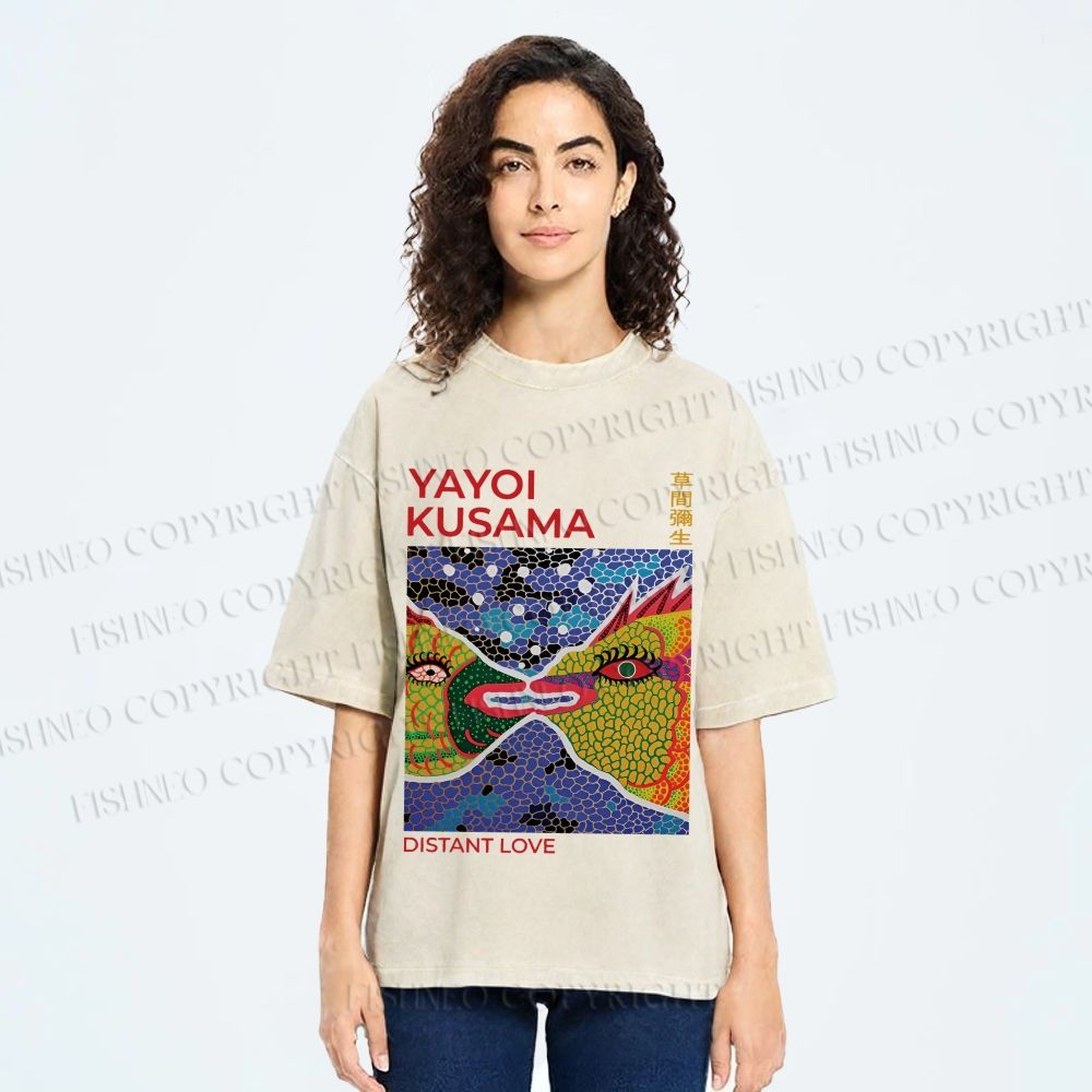 Unisex Yayoi Kusama Weird Fish Printed Washed Tee