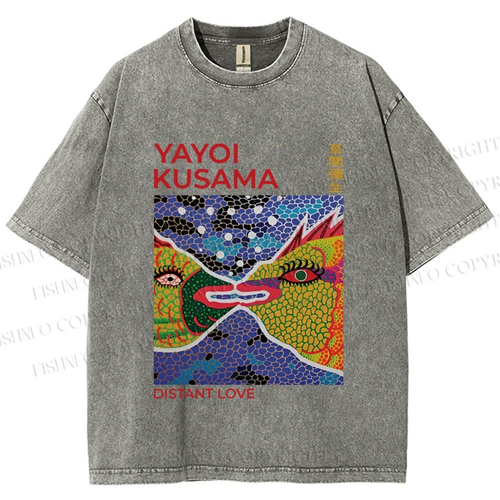 Unisex Yayoi Kusama Weird Fish Printed Washed Tee