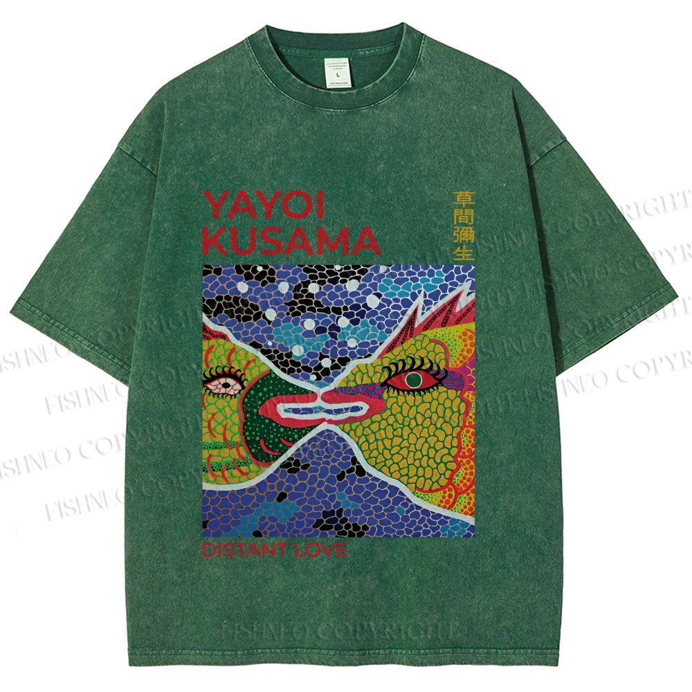 Unisex Yayoi Kusama Weird Fish Printed Washed Tee