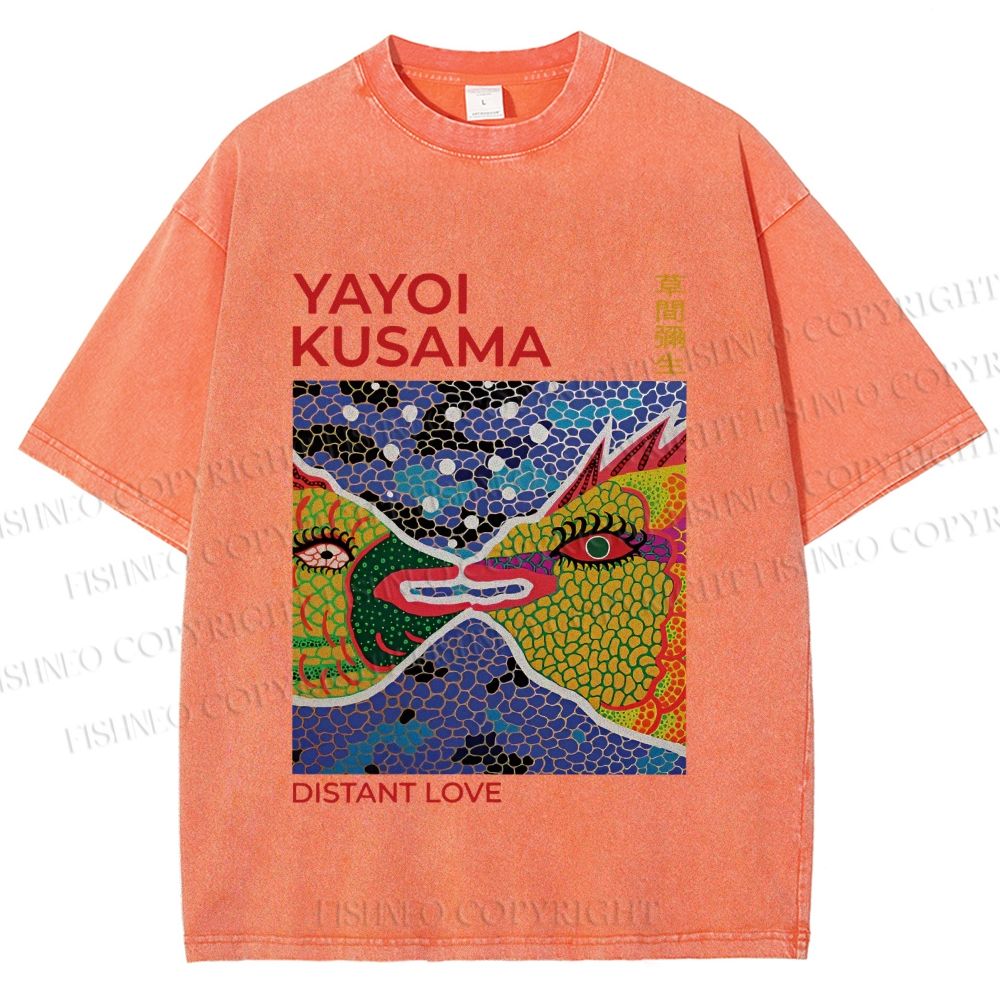 Unisex Yayoi Kusama Weird Fish Printed Washed Tee