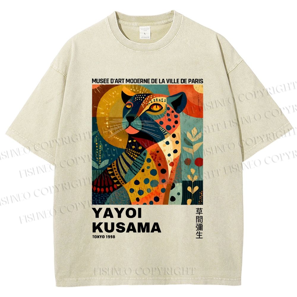 Unisex Yayoi Kusama Colorful Panther Printed Washed Tee