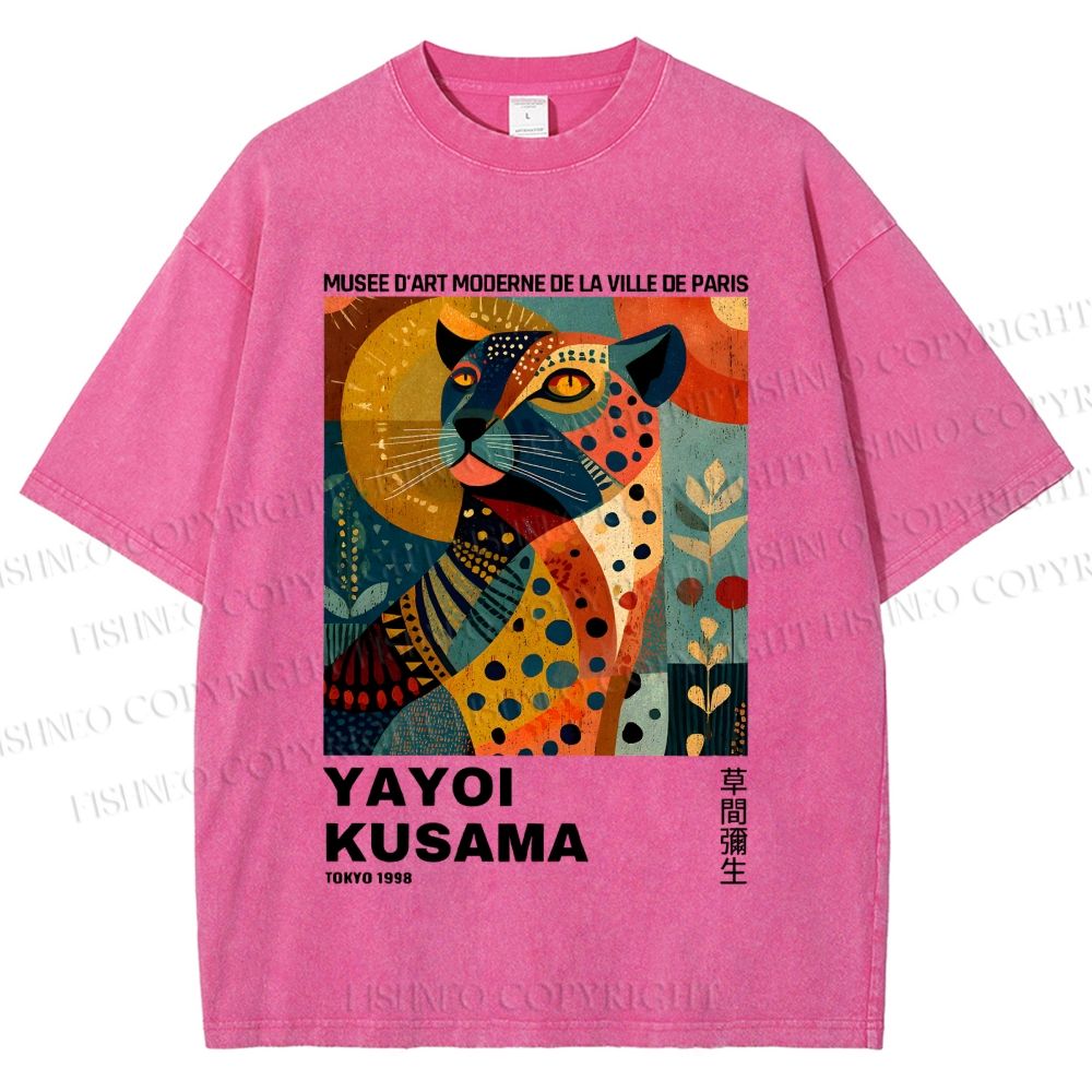 Unisex Yayoi Kusama Colorful Panther Printed Washed Tee