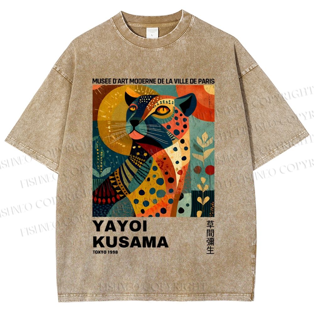 Unisex Yayoi Kusama Colorful Panther Printed Washed Tee