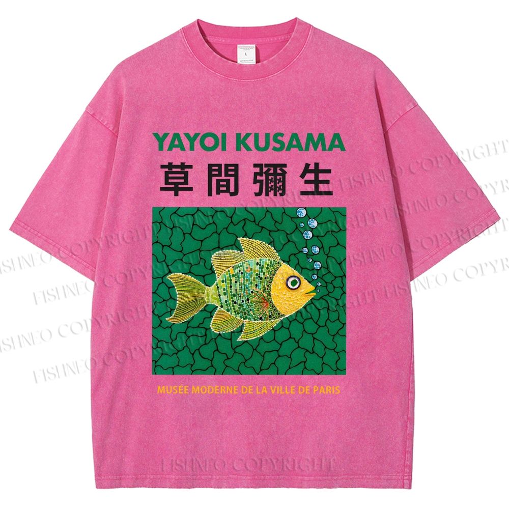 Unisex Yayoi Kusama Art Fish Printed Washed Tee