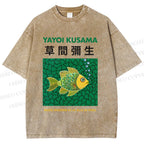 Unisex Yayoi Kusama Art Fish Printed Washed Tee
