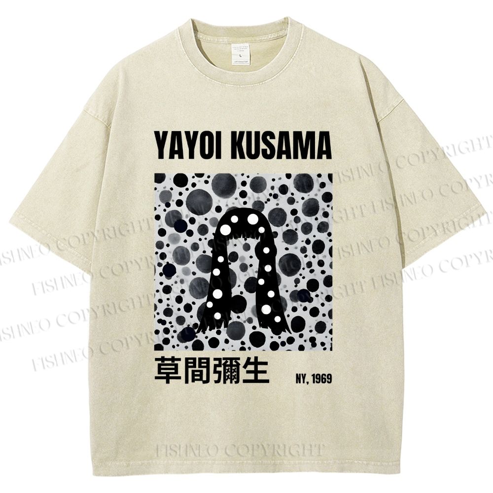 Unisex Yayoi Kusama Polka Dot Artistic Avatar Printed Washed Tee