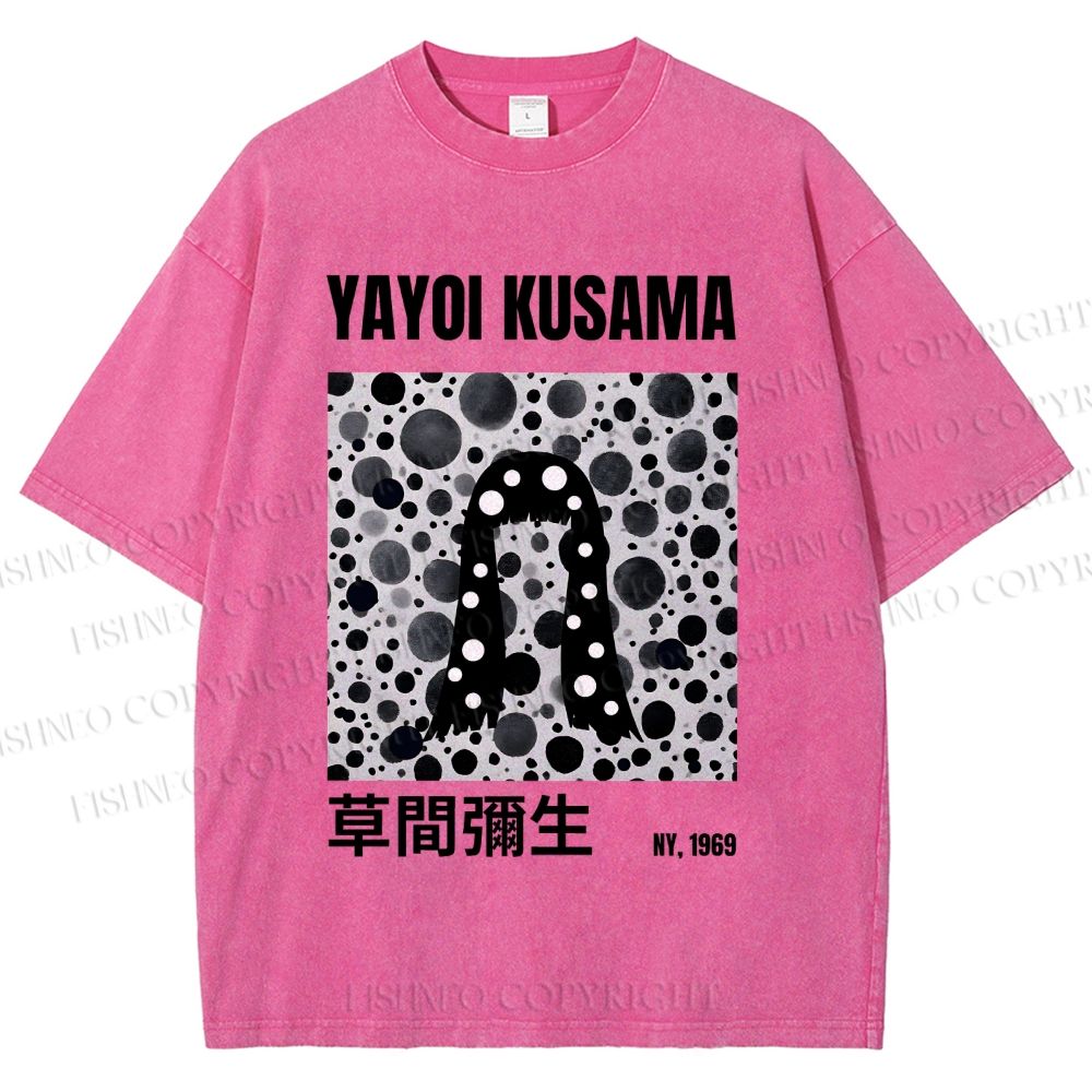 Unisex Yayoi Kusama Polka Dot Artistic Avatar Printed Washed Tee