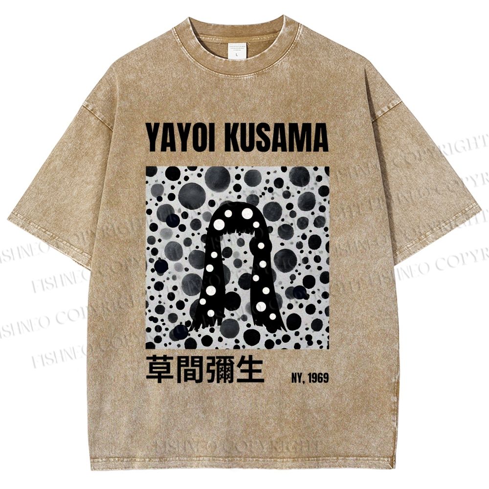 Unisex Yayoi Kusama Polka Dot Artistic Avatar Printed Washed Tee