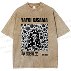 Unisex Yayoi Kusama Polka Dot Artistic Avatar Printed Washed Tee